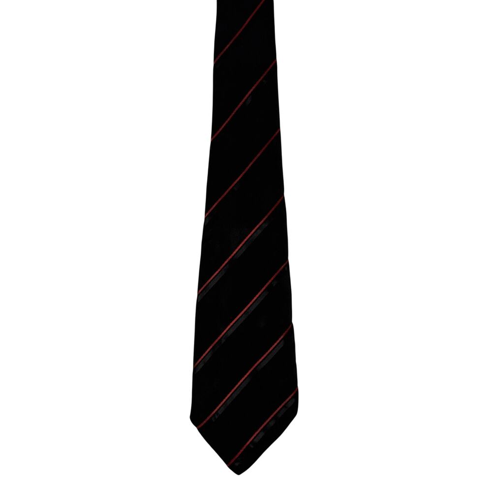 Vintage Handmade Black Red Striped Necktie 48"